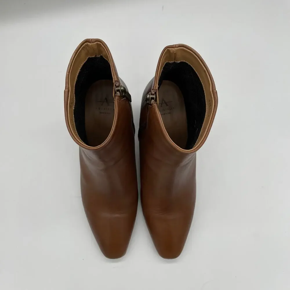 Aquatalia Florita Leather Ankle Boots - Brown - 8.5